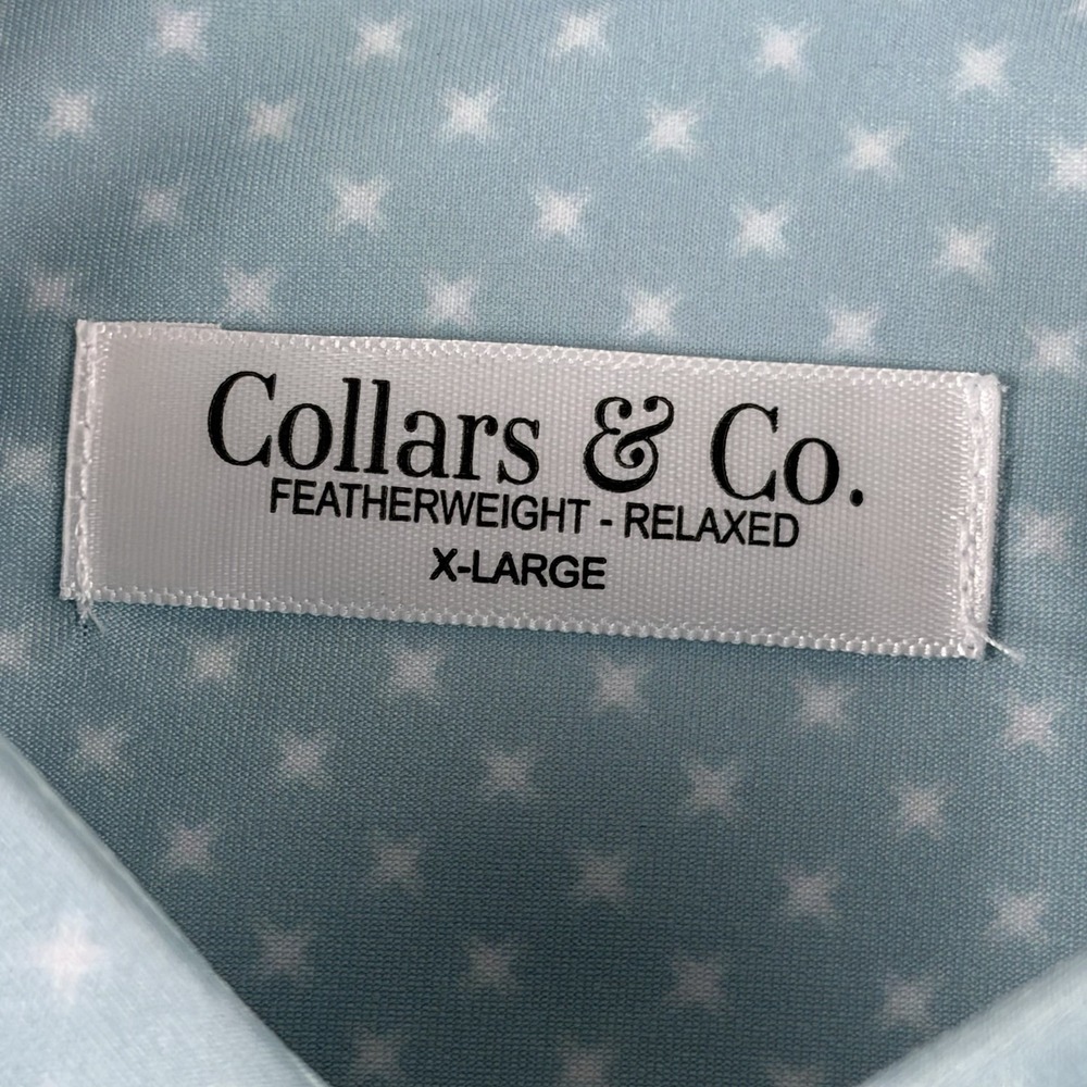 Collars & Co Polo Shirt Men XL Blue Geometric Dress Collar Featherweight Relaxed - Picture 3 of 7